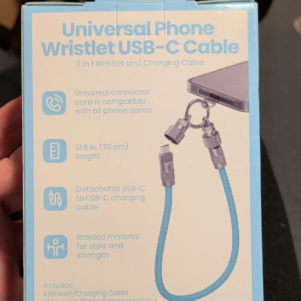 Universal Phone Blue Wristlet USB-C Cable